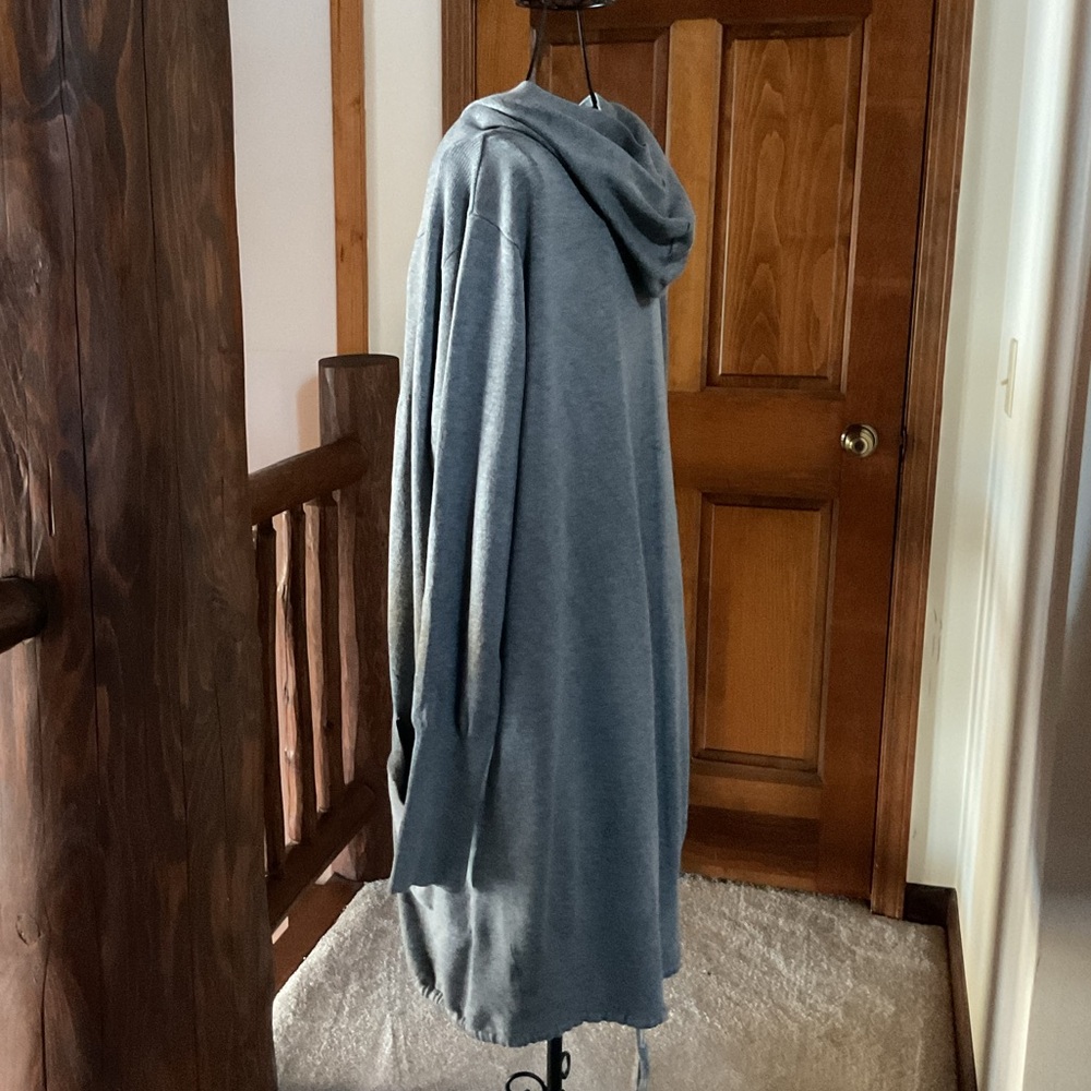 Falls Creek Gray Open Front Cardigan with Pockets, drawstring hem, large - Picture 2 of 8